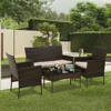 4 Pieces Patio Furniture Set Rattan Outside Furniture Wicker Sofa Garden Conversation Sets with Soft Cushion and Glass Table for 2