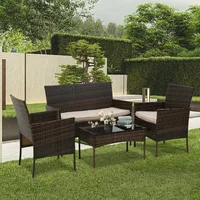 4 Pieces Patio Furniture Set Rattan Outside Furniture Wicker Sofa Garden Conversation Sets with Soft Cushion and Glass Table for 2