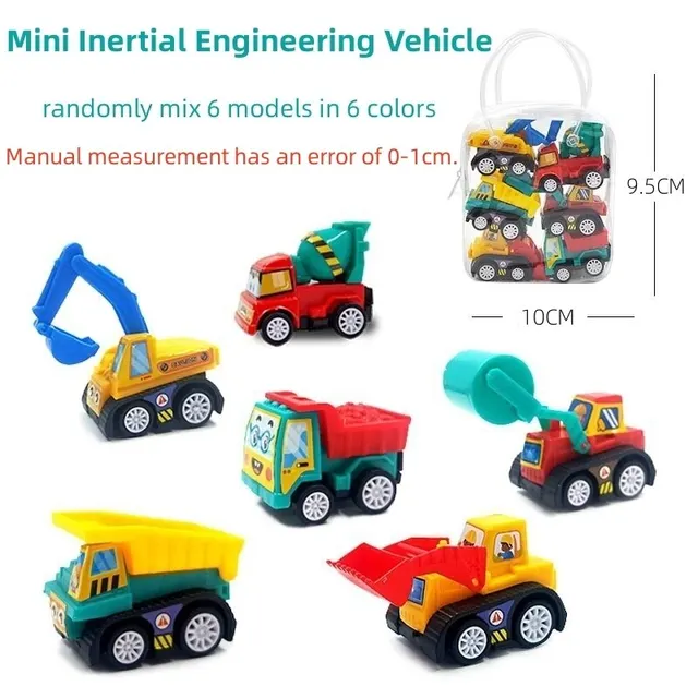 Mini Inertial Pull Back Engineering Car 1 Bag 6 PCS Plastic Friction Vehicle Truck Model Toy