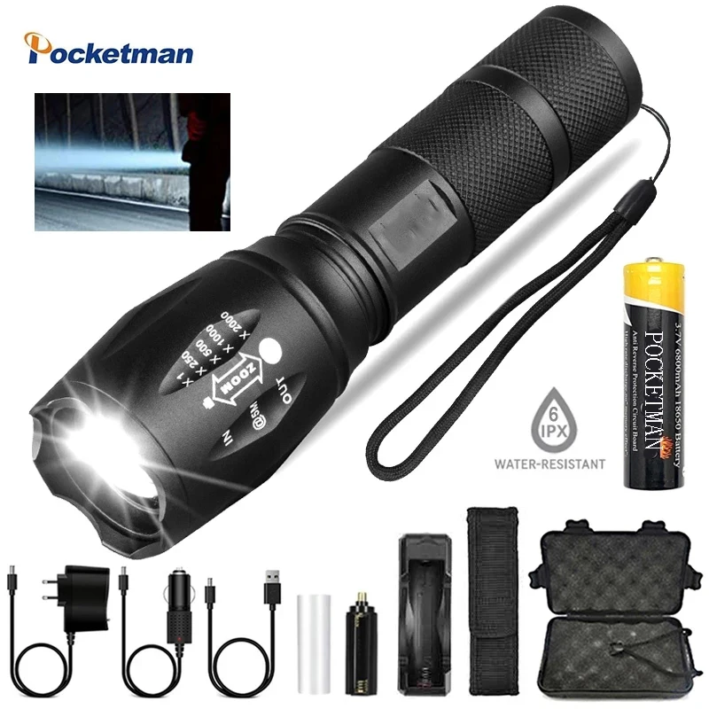 

Pocketman High Lumens LED Flashlight 18650 Rechargeable Flashlights Waterproof Torch Aluminium Alloy Tactical Flashlight