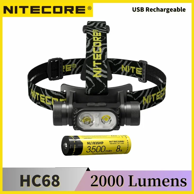NITECORE HC68 faro 2000lumen luce rossa ausiliaria USB ricaricabile Include batteria NL1835HP