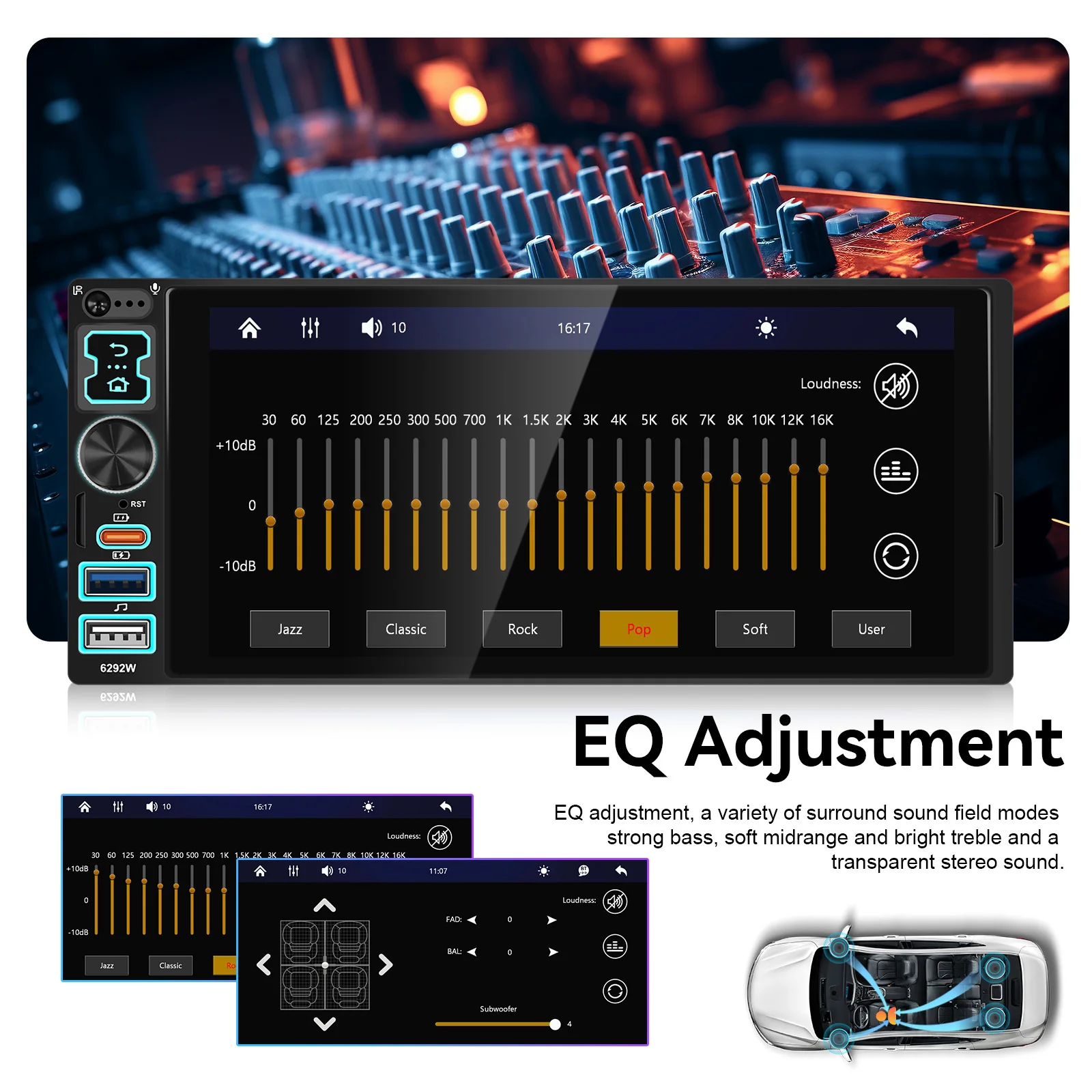 Podofo Reproductor Multimedia para Auto con Pantalla Táctil HD de 6.8” 6.9” 1DIN, Carplay Inalámbrico/Carplay con Cable, Android Auto Universal, Reproductor MP5 para Auto, Radio FM BT, Tipo-C/USB, Cámara de Visión Trasera, Autoradio 7