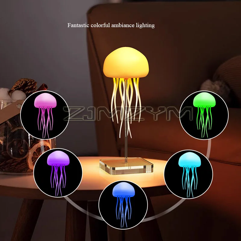 Voice Control Jellyfish Light USB Rechargeable Adjustable Color Changing LED Night Light Flexible Tentacles Bedside Lamp