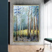 

Modern Abstract Blue Canvas Oil Painting 100%Handmade Acrylic wall Picture for living room Home Decor indoor tree decor Wall Art