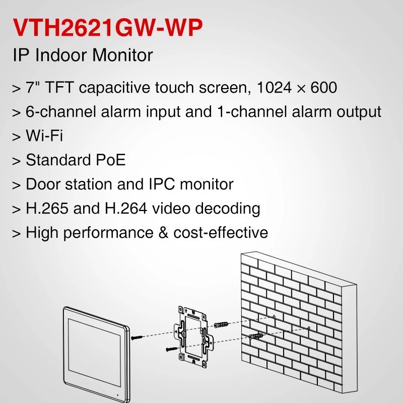 Dahua VTH2621G-WP VTH2621GW-WP Original Multi-language H.265 Wi-Fi PoE 7inch TFT Touch IP Indoor Monitor Doorbell Video Intercom