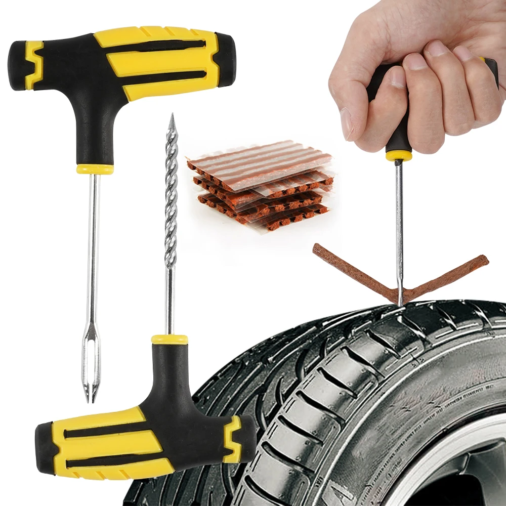 Car Tire Repair Tools Kit with Rubber Strips Tubeless Tyre Puncture