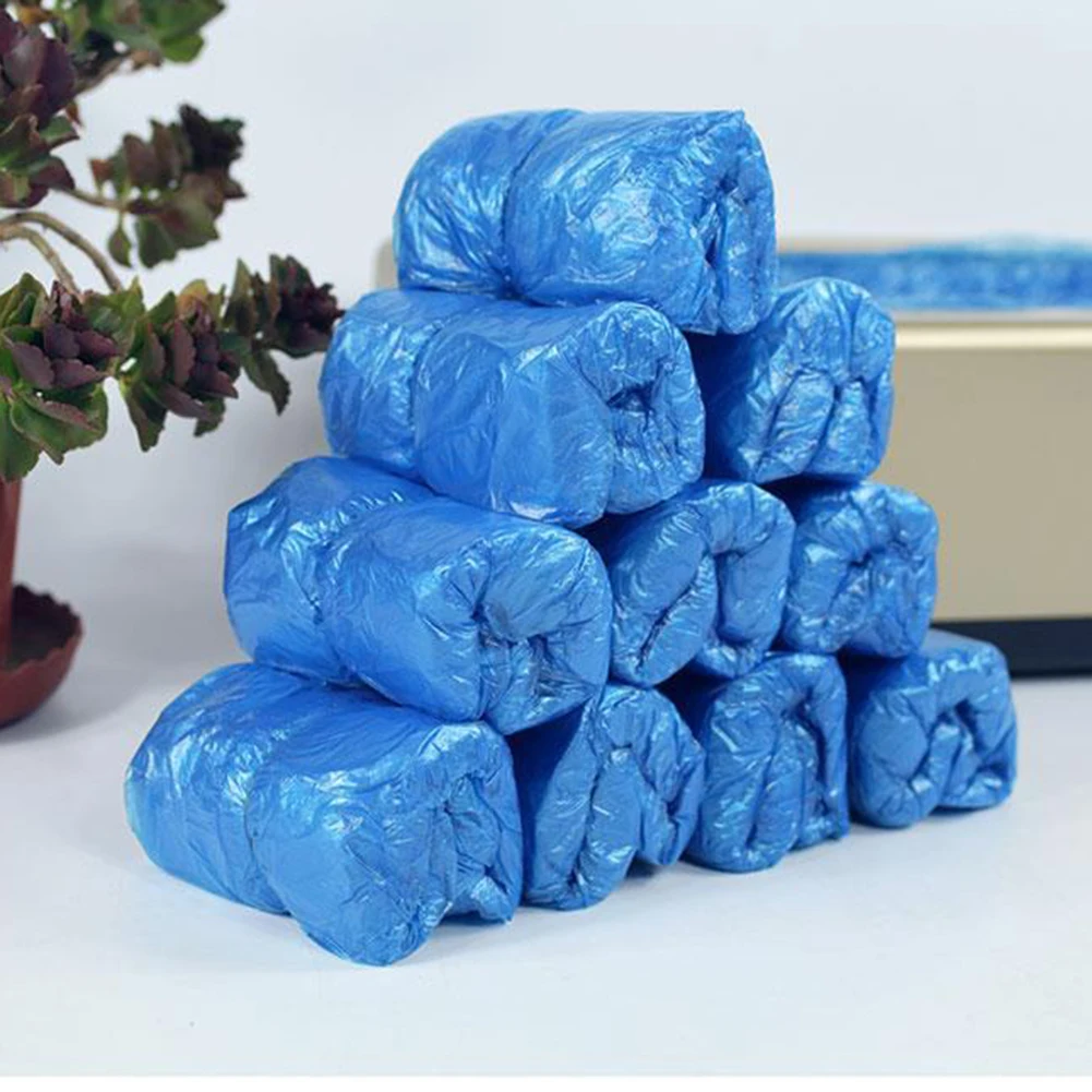 Portable PE Blue Shoe Covers with T Buckles for Rainy Floors