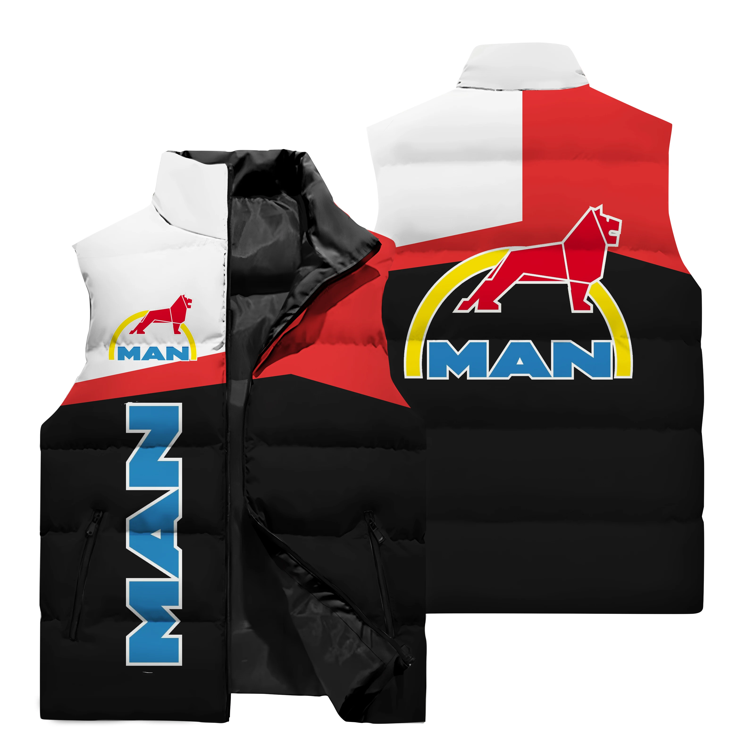 thumbnail image 2 of Chaqueta sin mangas con estampado 3D del logotipo de camionero para hombre, camiseta para andar en motocicleta al aire libre, chaqueta cálida a prueba de viento, 2 of 5