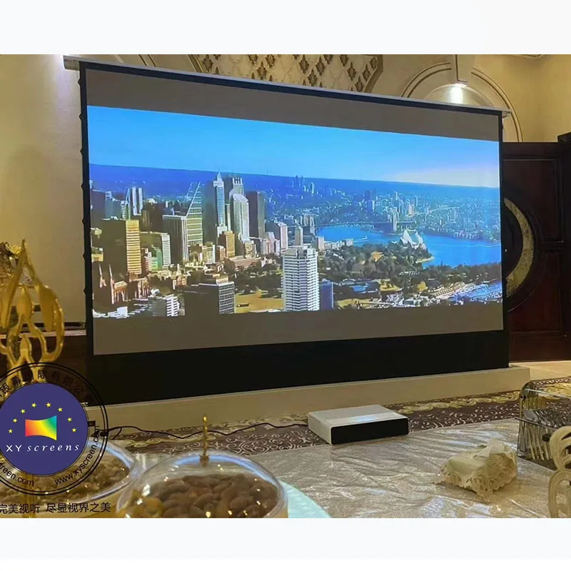 

XYScreen 4K ALR UST PET Crystal floor stand display electric floor rising up projector screen
