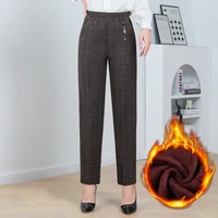 plus Size Autumn/Winter New Lamb Fleece Elastic Waist Solid Stripe Straight Leg Pants Loose Female Straight Pants 8XL
