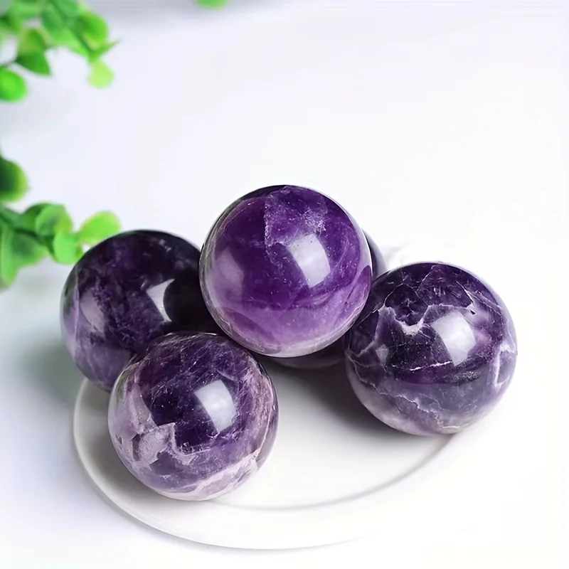 5 Stück natürlicher Amethyst, heilender Kristall, Energiekristall, Edelstein, Yoga-Dekoration, extrem schöne Heilkristall-Edelstein-Kugel! – Detail 3