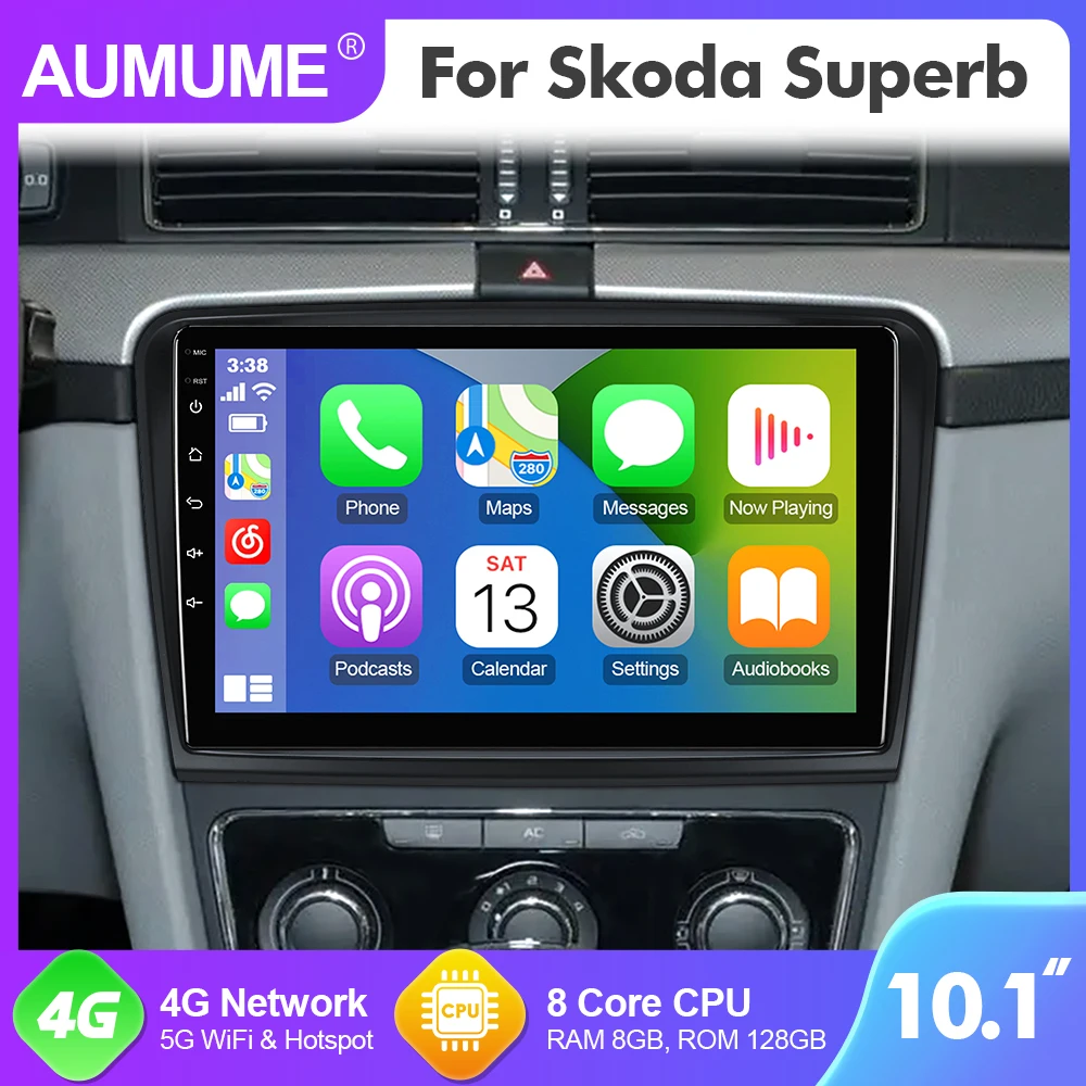 

10.1 Inch AUMUME Radio Android 12 For Skoda Superb 2 2008-2014 Car Multimedia GPS Player 8 Core RAM 8GB RDS