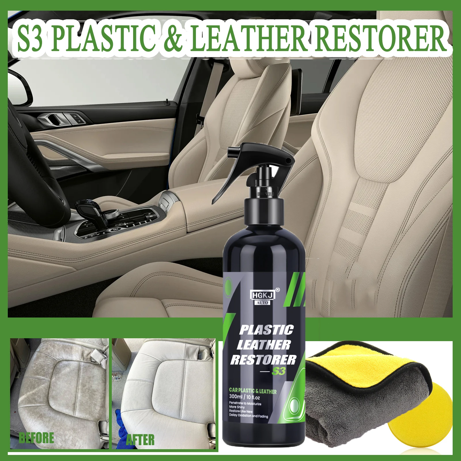 PlasticLeatherRestorerCarInteriorCleanerNongreasyLongLastingMaintainGlossAuto