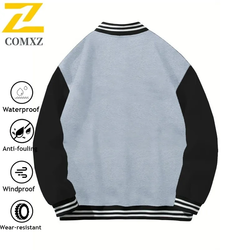 Men Outdoor Baseball Windbreaker Spring Autumn American Style windproof Embroidered Color Block Fleece Lined Casual Outerwear