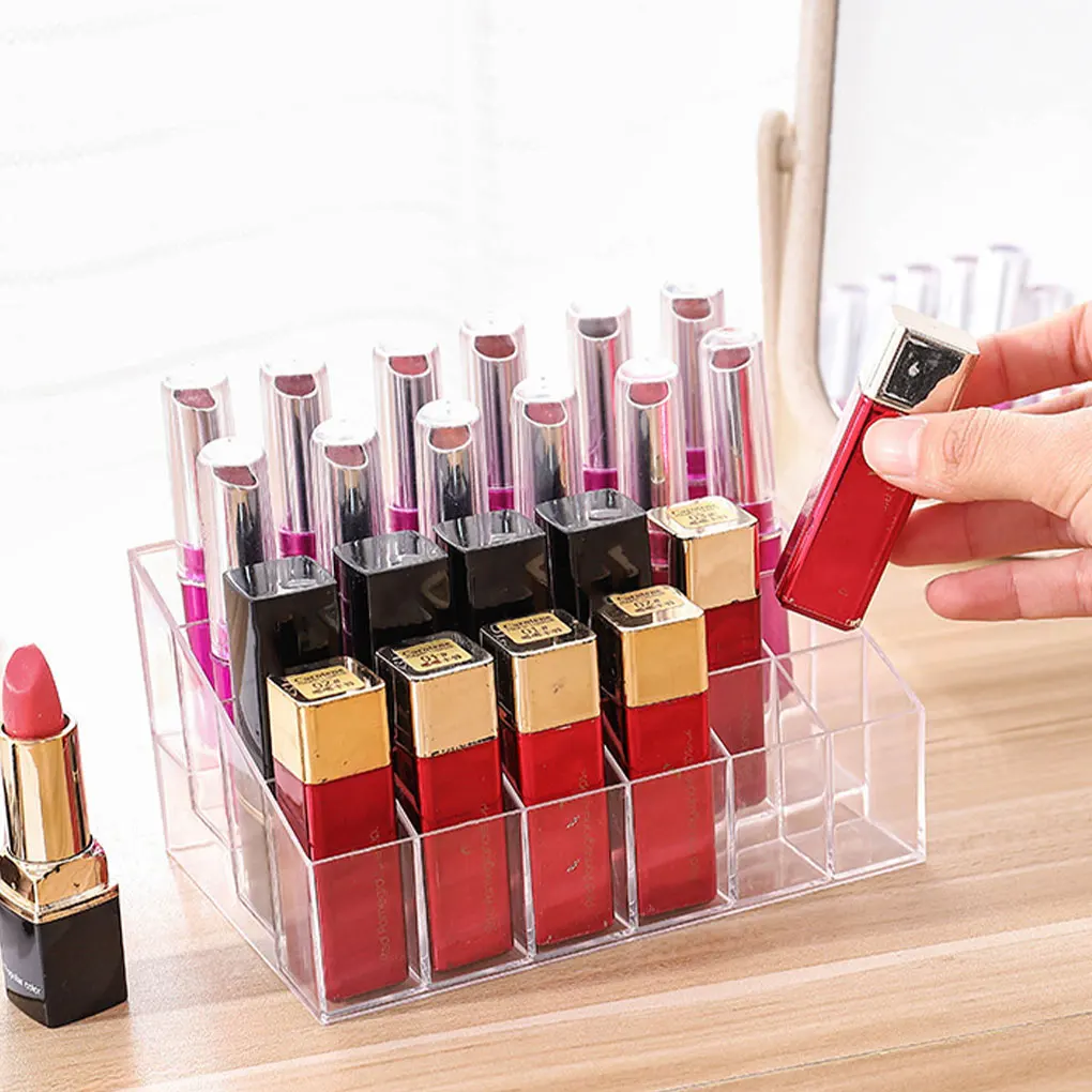 24 Grid Lipstick Stand Case Makeup Organizer Storage Box Clear Lipstick Display Stand Holder Cosmetic Jewelry Organizer Box 3