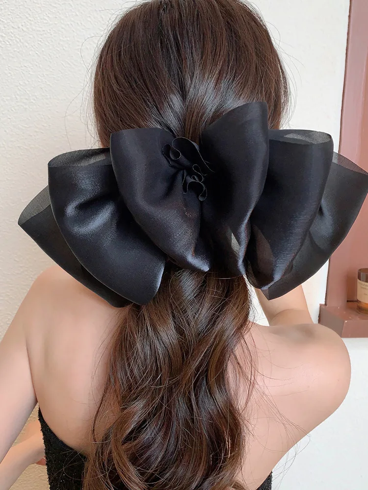 

Streaming Yarn Large Bow Tie Headwear Girls Super Fairy Solid Hairpin Female Spring Clip 2023 New Hair Accessories Fashion