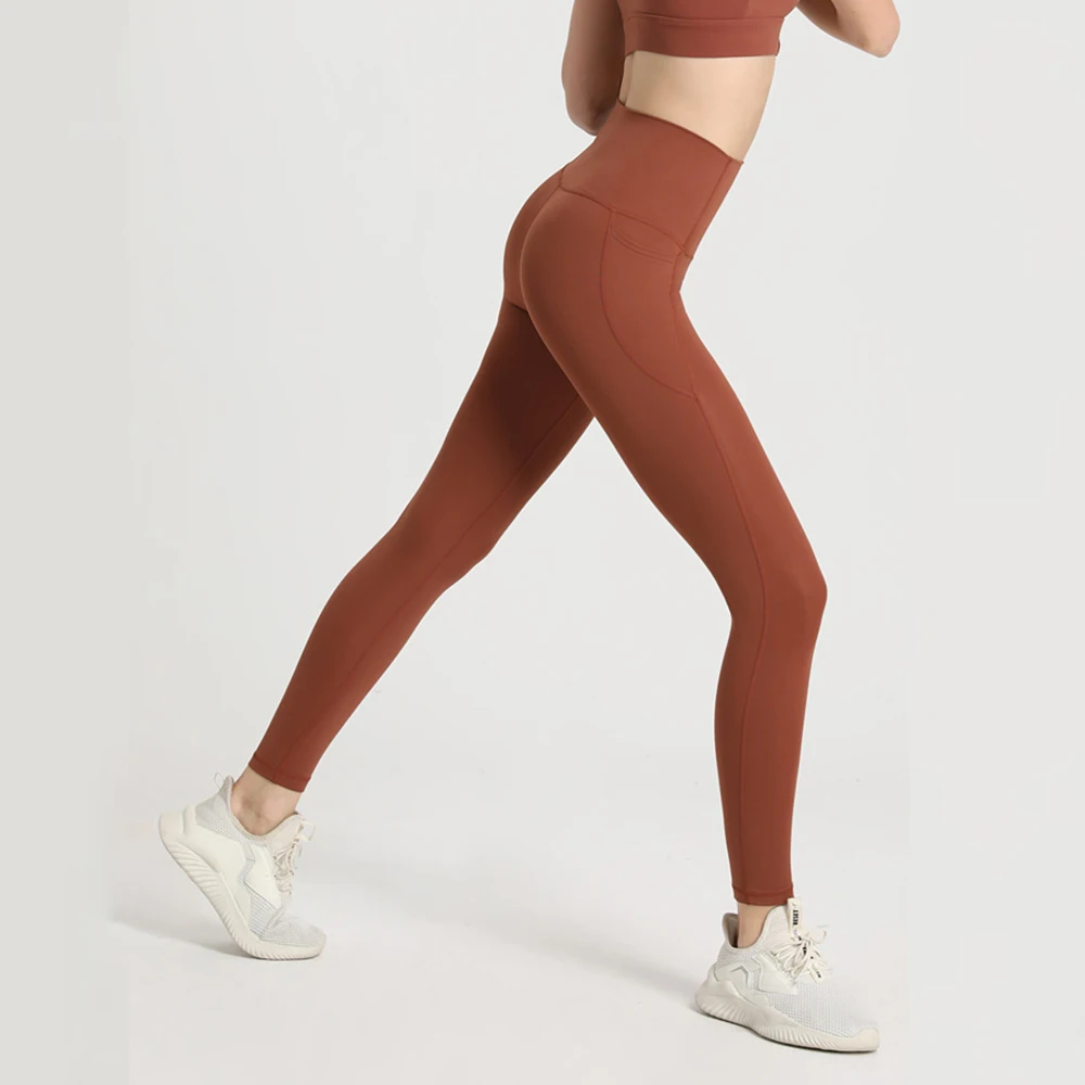 Women's Hip Up Yoga Pants Fitness Leggings Soft Naked-Feel Nylon Sport Pants With Pockets Athletic Tights High Waist Gym Jogging