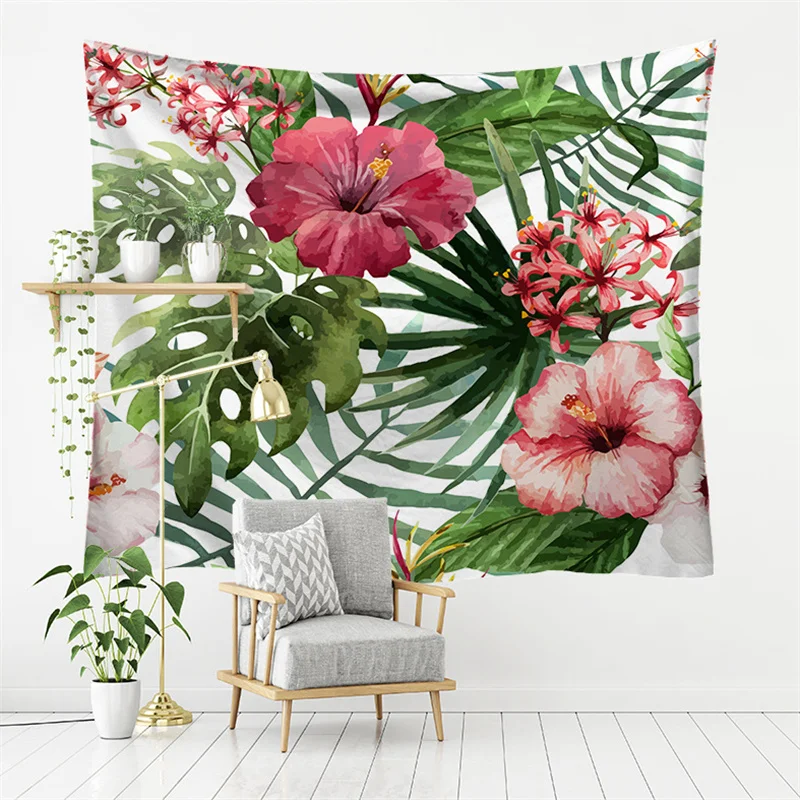 

Настенный Гобелен из полиэстера, с листьями, растениями, цветами, в скандинавском стиле, для спальни