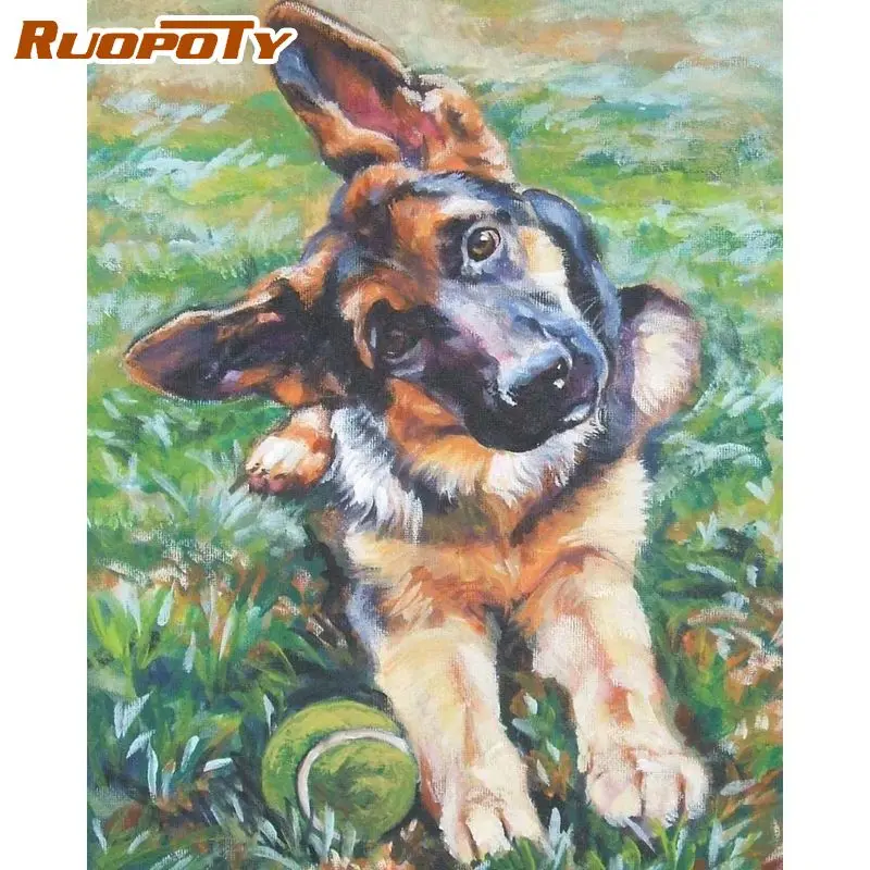 

RUOPOTY Acrylic Paint By Number With Frame 60x75cm Diy Picture By Numbers Dog Animals Handiwork Unique Gift For Home Wall Decors