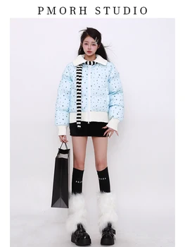 Giacca Parka blu da donna addensare caldo dolcevita a maniche lunghe cappotto imbottito cappotto vintage streetwear anni 2000 vestiti inverno 2025 1