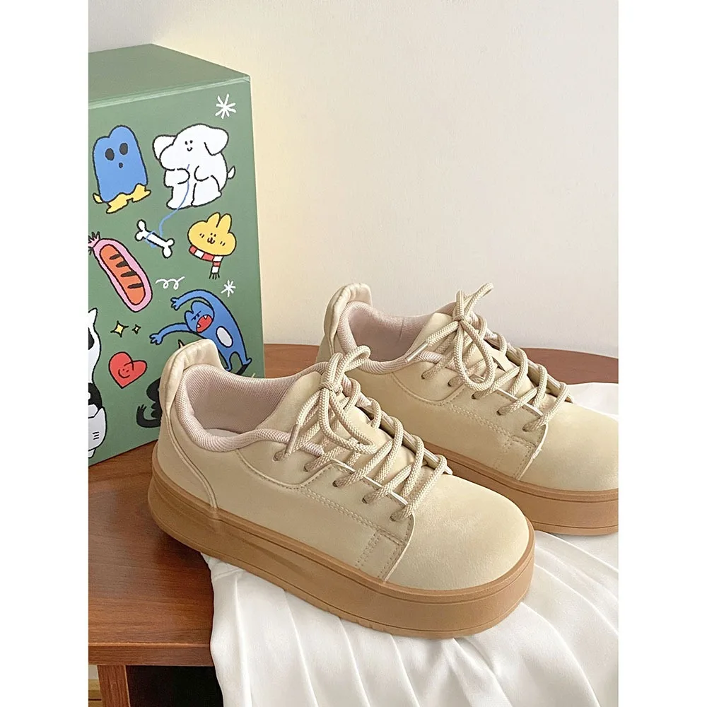 Thick Soled High-heeled Instagram Trendy Women Casual Shoes 2024 Spring Lace-up Square Toe Women Shoes Fashion Shoes 24-170