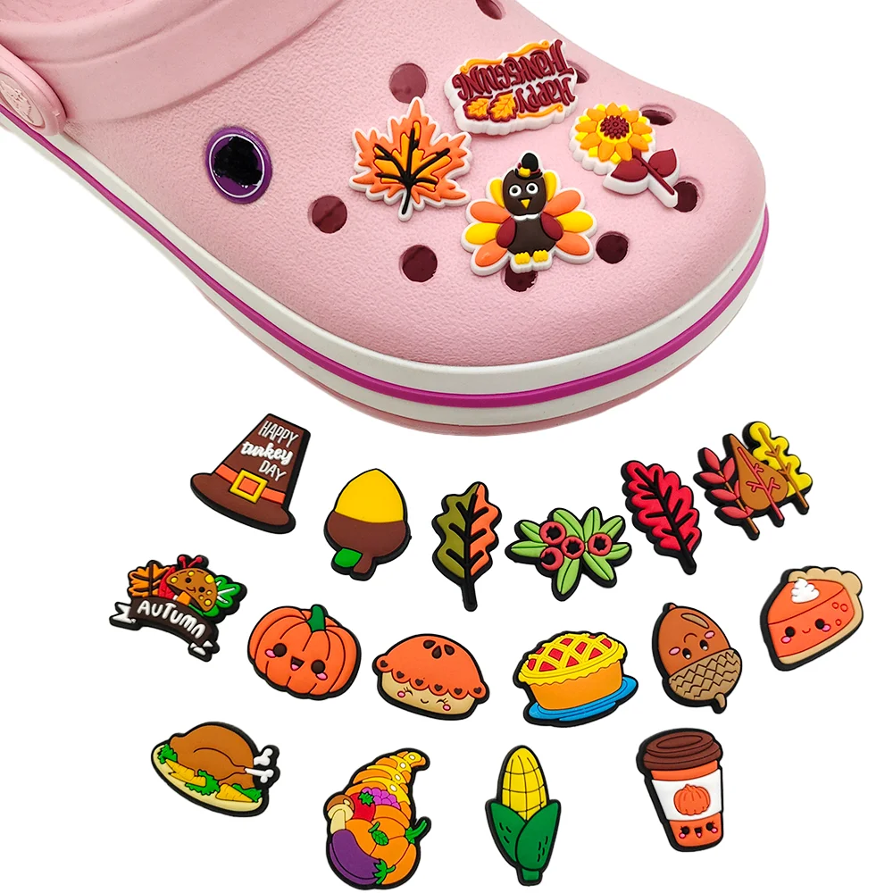 

Thanksgiving Food Turkey Cartoon JIBZ Shoe Croc Charms for Clogs Sandals Decoration Shoe Accessories Charms for Friends Gifts