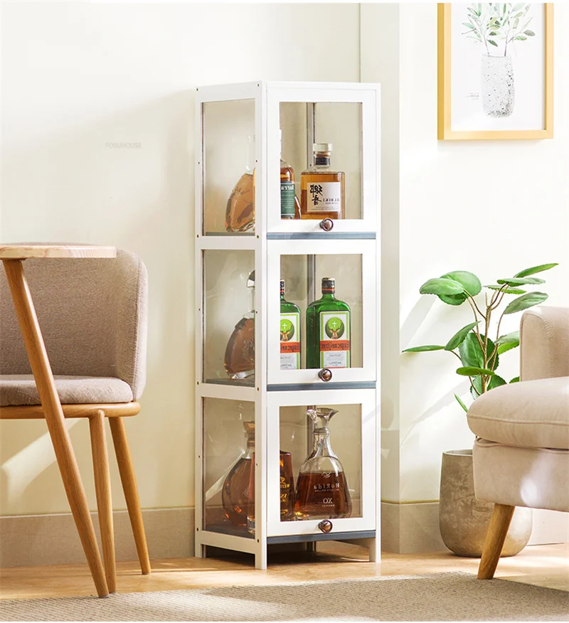 Modern Bamboo Wine Cabinets for Living Room Display Cabinet Multi-functional Multi-layer Bar Furniture Household Small Wine Rack