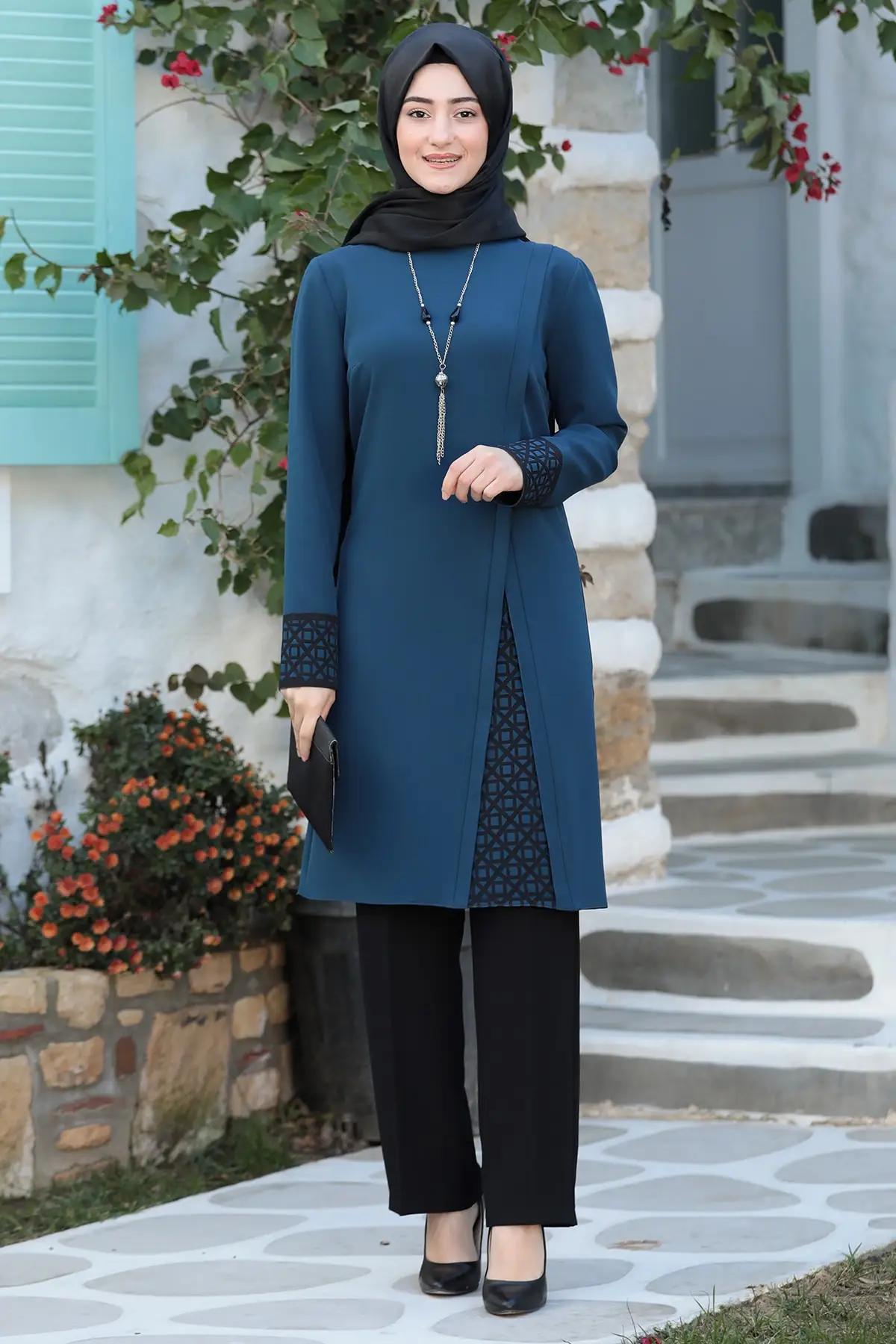 

Laser Detailed Asian Evening Suit Suit-Oil Hijab Bottom-Top Suits Clothing