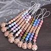 Personalized Name Wood Baby Pacifier Clip Silicone Round Beads Nipple Chain Teether Infant Dummy Holder Chain Baby Nursing Toy 2