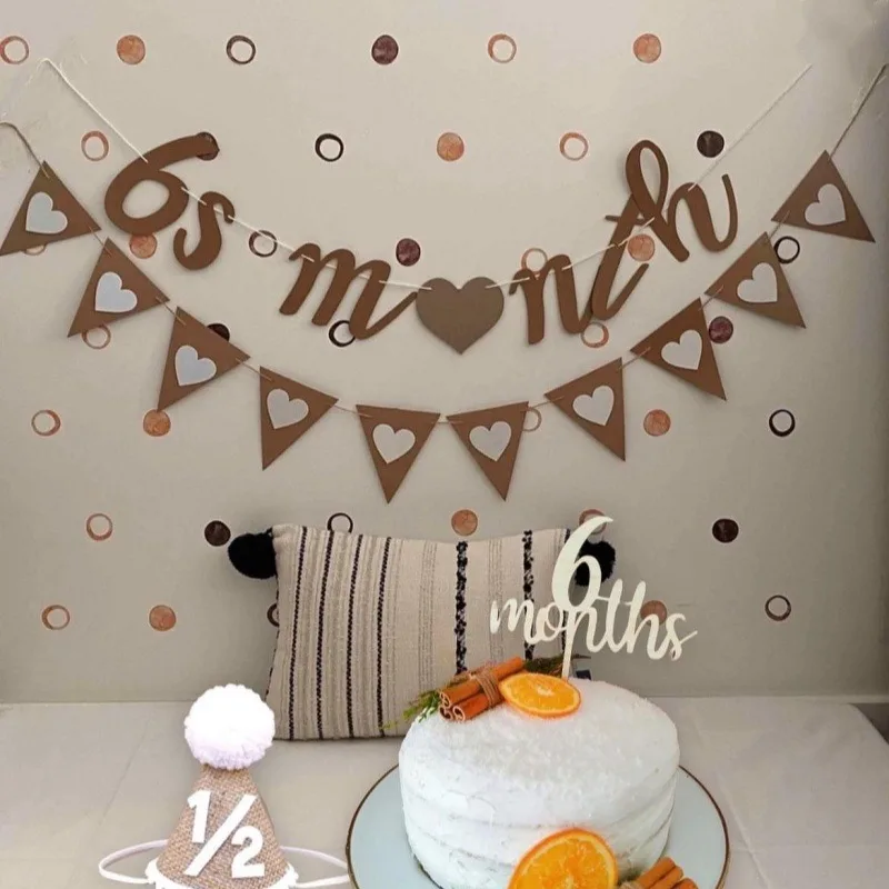 Kraft Paper 6 Months Banner Sign Half Birthday Garland Baby Shower Party Decor Cursive Bunting