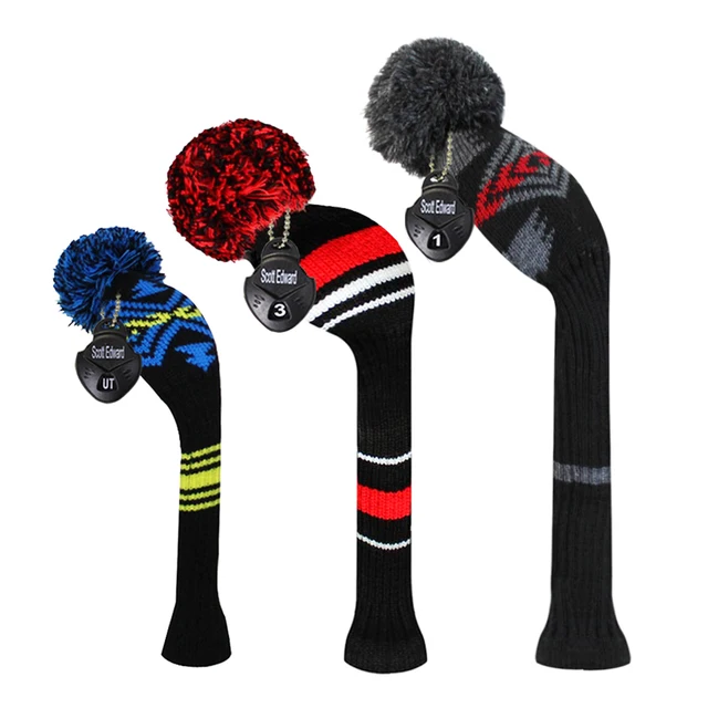 Scott Edward Knitted Golf Cover Set 3 pcs with Classical Combination for Driver,Fariway and Hybrid,Personalized Headcovers