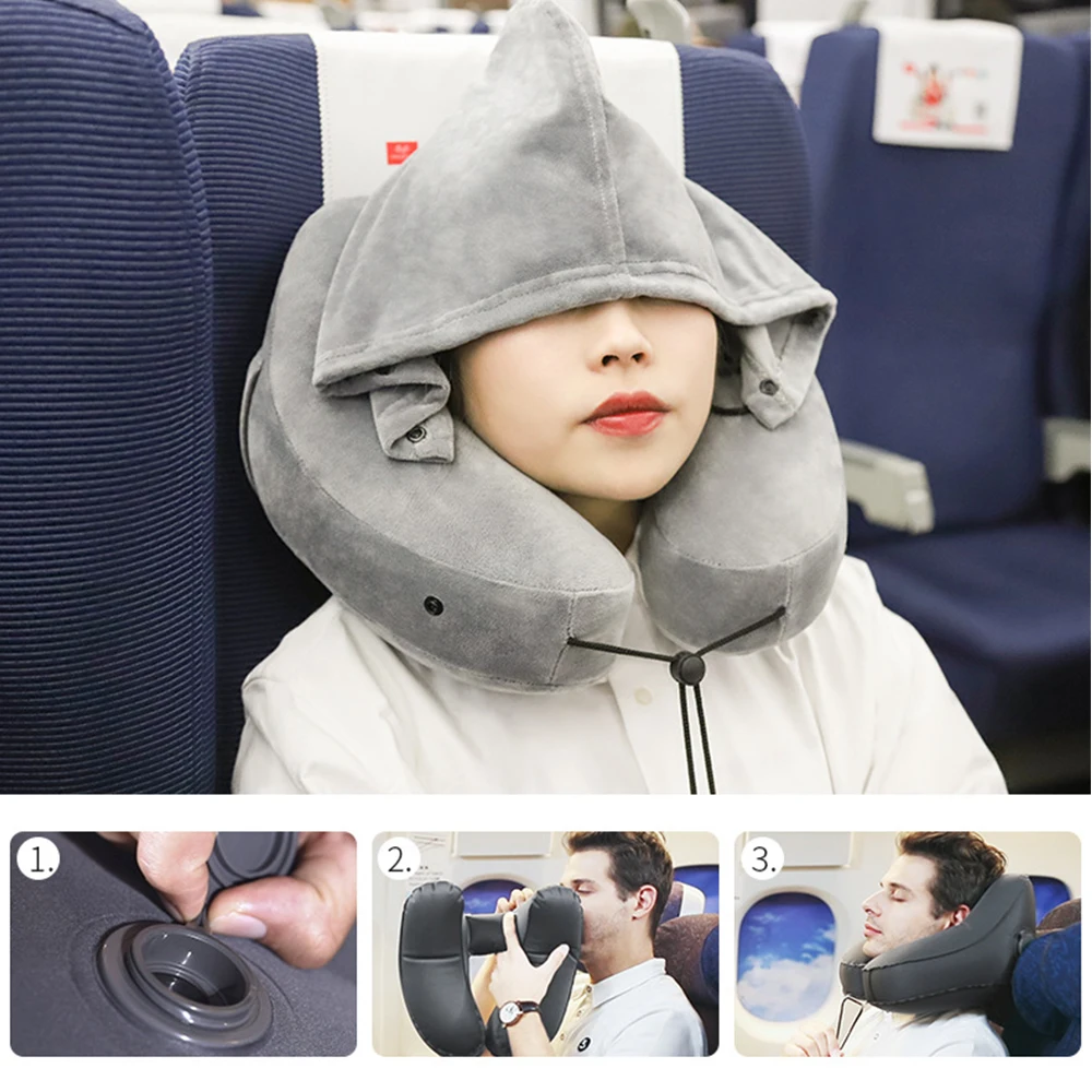 Travel Hooded Inflatable Neck and Car Cushion Pillow