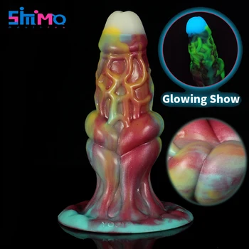 SMMQ Liquid Silicone Dildo Realistic Alien Shape Luminous Butt Plug With Suction Cup Sex Toy For Women Sexual Fantasy Products 1