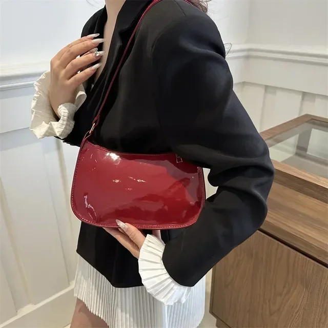 Women's Patent Leather Handbag Versatile Fashion Shoulder Casual Commuting Bags Girl Brand Designer Zipper Handbag Korean 2025 2