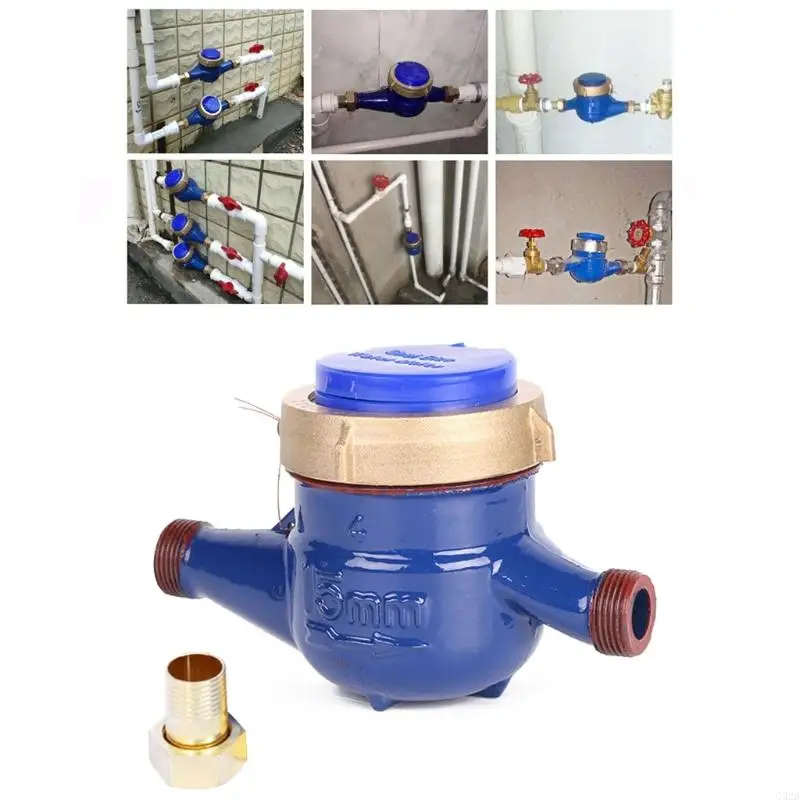 Water Meter Cold Water Meter Metal 15mm WaterFlow withFittings Garden