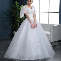 White Wedding Dress New Style Mid-sleeve Lace Simple V-neck Large Size Wedding Dress for Women Bridal Dresses Vestidos De Novia