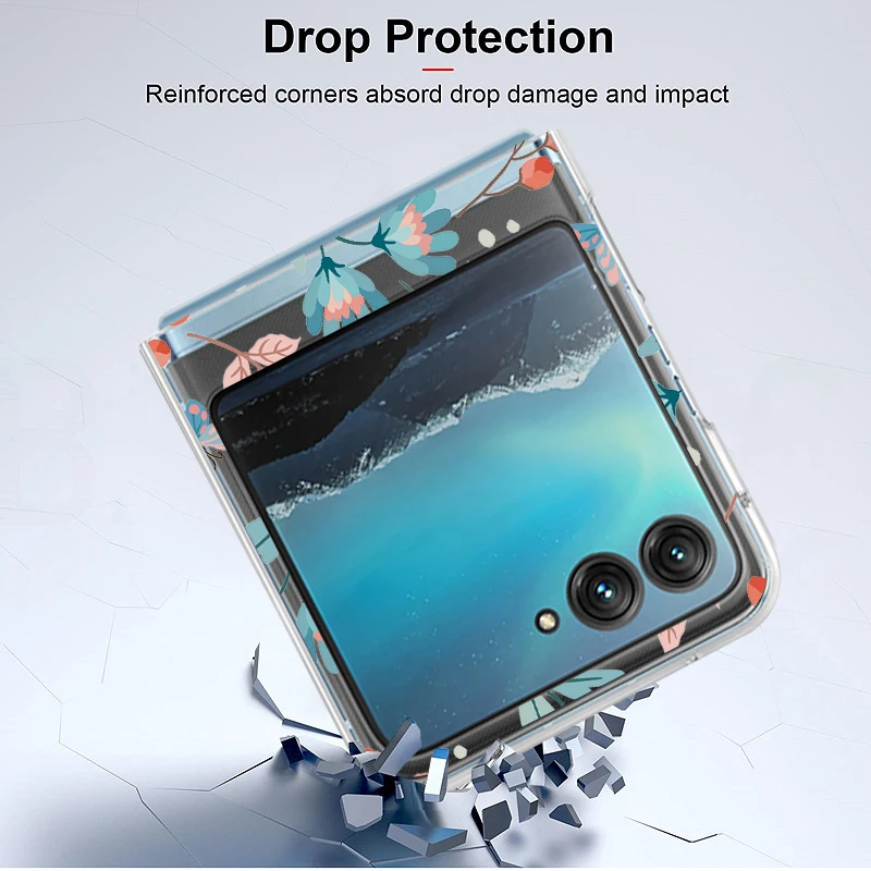 Clear Hard PC Phone Cover with Floral Design and Shockproof Bumper