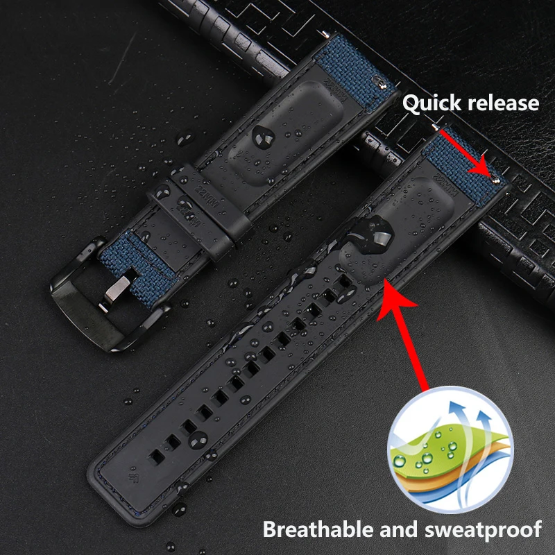 20MM 22MM 24MM Nylon Watch Band For Seiko Casio Mido Citizen Watch Strap Waterproof Sport Bracelet Canvas Universal Straps Black