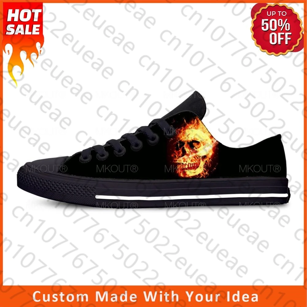 

Модные популярные тканевые кроссовки Sketelon для мужчин и женщин, легкие дышащие кеды с низким верхом, с 3D-принтом огненного пламени и огня, черепа