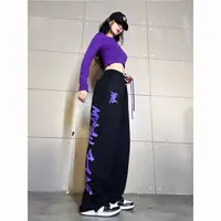 Pantalon de survêtement hip-hop grande taille pour femme, pantalon de danse jazz, pantalon de sport décontracté à taille haute et jambes larges avec cordon de serrage 6