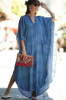 Women's Bikini Swimsuit Cover Ups Plus Size Caftan Dresses Button Up Beach Kaftan Shirt Dress Vacation 1