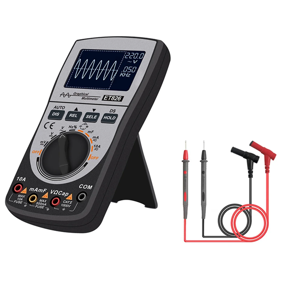 

ET826 Digital Oscilloscope 2 in 1 Multimeter 4000 Counts DC/AC Current Voltage Resistance Frequency Diode Tester
