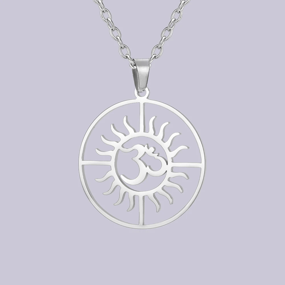 Dawapara ohm om klassisches Symbol des Friedens Frauen Halskette Sonnenschein Anhänger Yoga Schmuck Edelstahl spirituelles Amulett – Detail 13