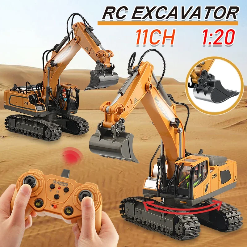 

2.4Ghz 11 Channel 1:20 Rc Excavator Toy Engineering Car Alloy and Plastic Remote Control Digger Truck For children's Gift