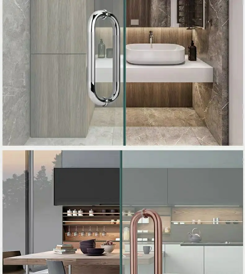 1 Pair Stainless Steel Glass Door Handle Bathroom Door Handrail Knob Home Decoration Repair Improvement Bathroom Accessories