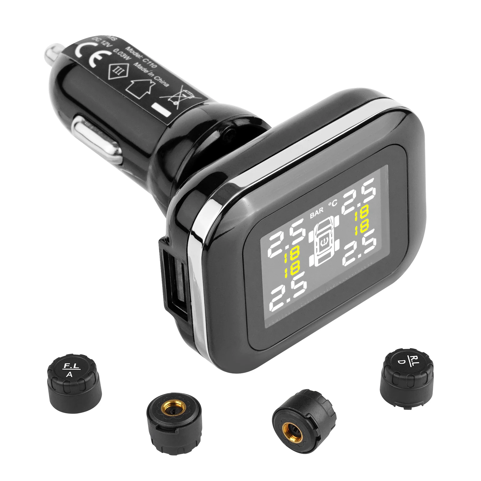 Wireless RV Tire Pressure Monitoring System with Waterproof Sensors