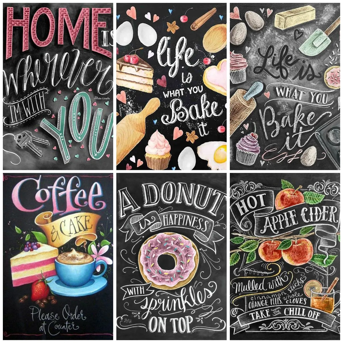 

Diamond Mosaic Blackboard Text Picture Of Rhinestones Diamond Embroidery Food Full Drill Painting Wall Art Home Decor