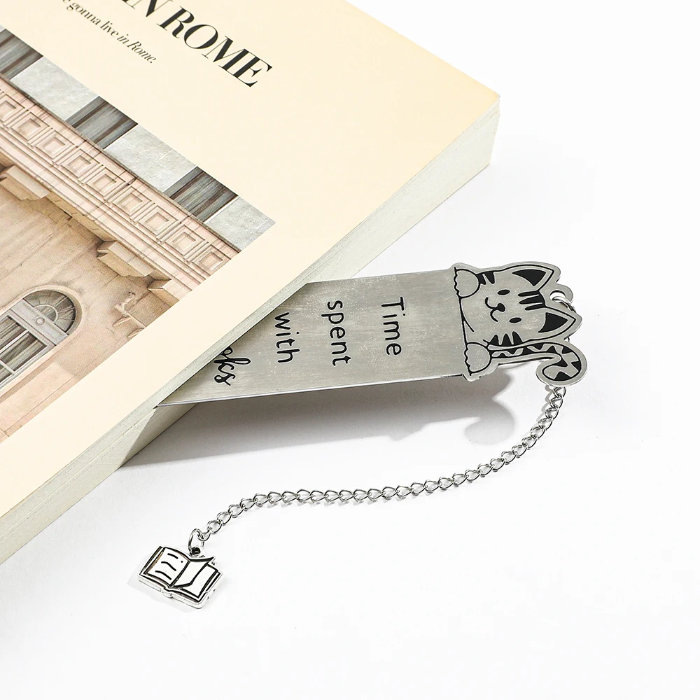 1Pcs Cute Cat Book Mark Stainless Steel Bookmarks