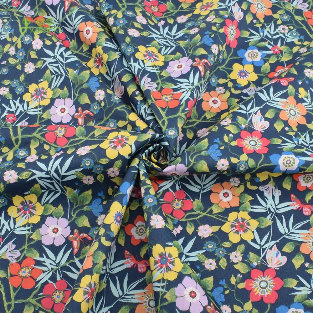 Chainho,Printed Twill Weave Cotton Fabric,DIY Sewing Quilting Material,Flower Series,Patchwork Cloth,2 Specification,CC125