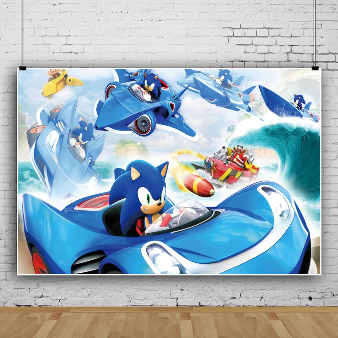 thumbnail image 1 of Fondo fotográfico de Sonic The Hedgehog para fotografía, suministros para fiestas de cumpleaños, baby shower, accesorios para niños, pancarta, decoración, juego, 1 of 5